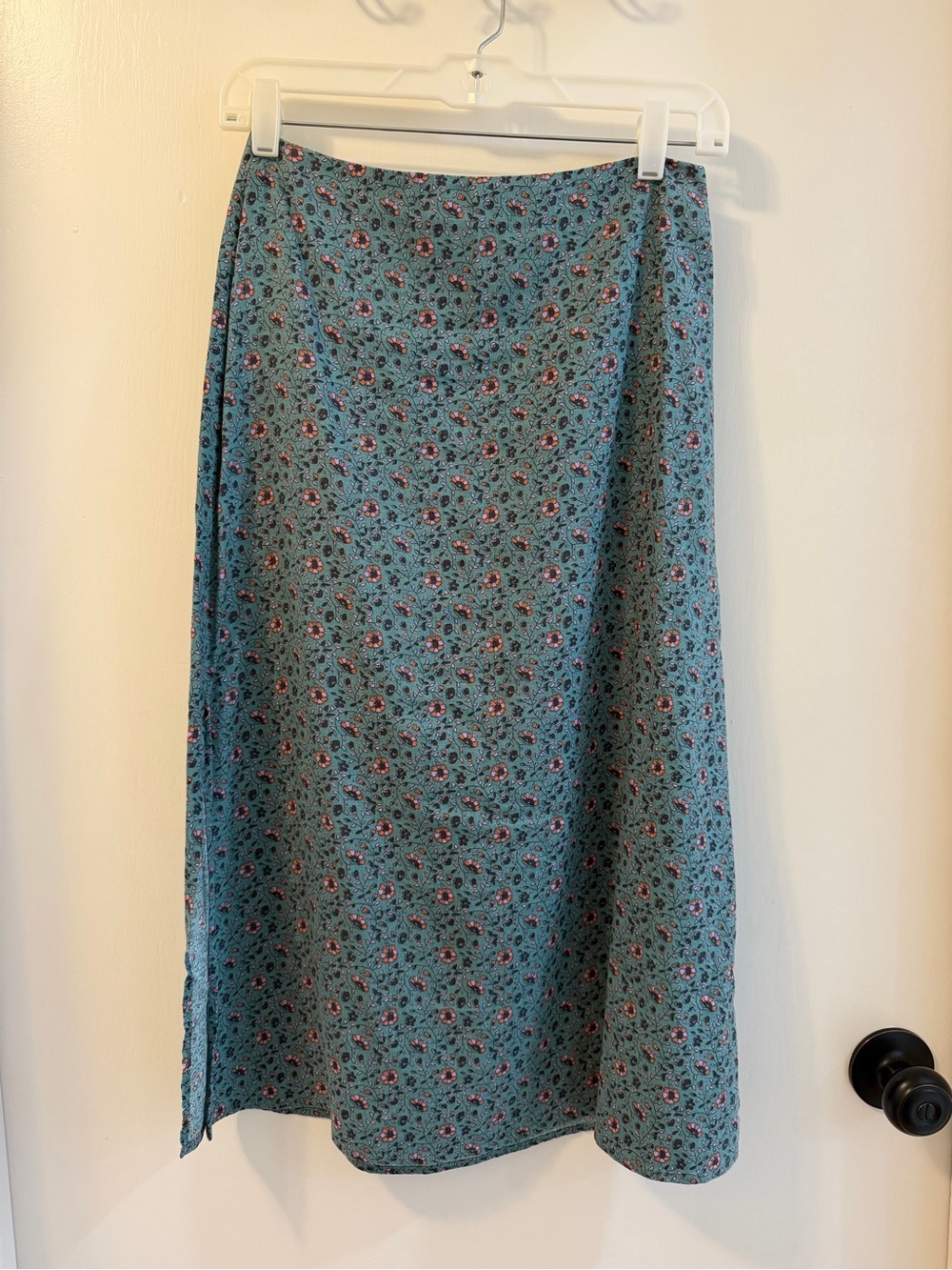 Marine Layer Teal Floral A-Line Midi Skirt